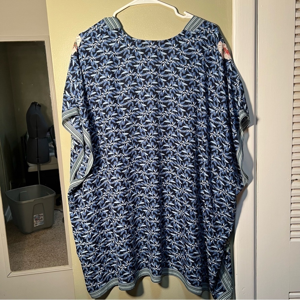Max Studio Women's Size Small Kimono Caftan Blue Pink Floral Striped Open Front - Picture 6 of 10